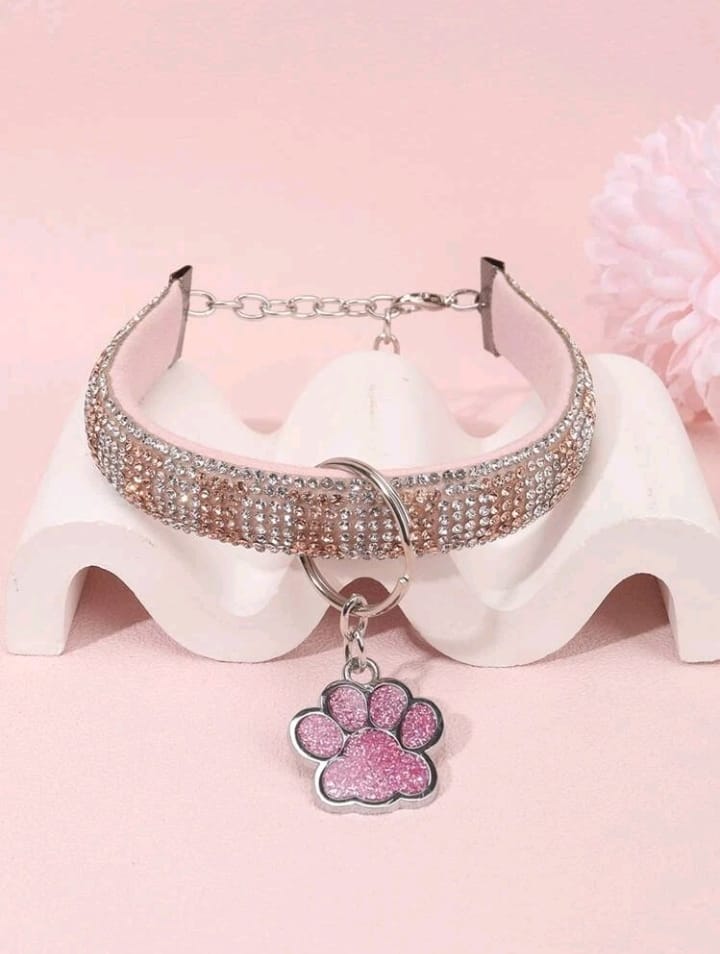 Collare con Strass per Cani Piccoli e Gatti – Rosa e Nero (20-25cm)