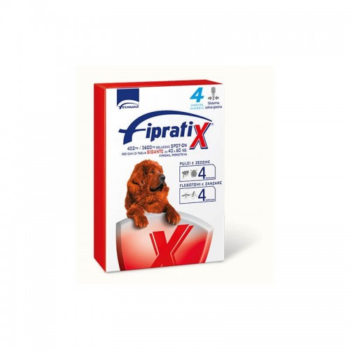 Per cani di taglia GIGANTE XL DA 40 a 60 kg Ogni pipetta efficace contro i principali parassiti esterni del cane: pulci, zecche, flebotomi e zanzare per 4 settimane. CONFEZIONE CONTENENTE 4 PIPETTE DA 6,60 ML. Con sistema salva goccia.
