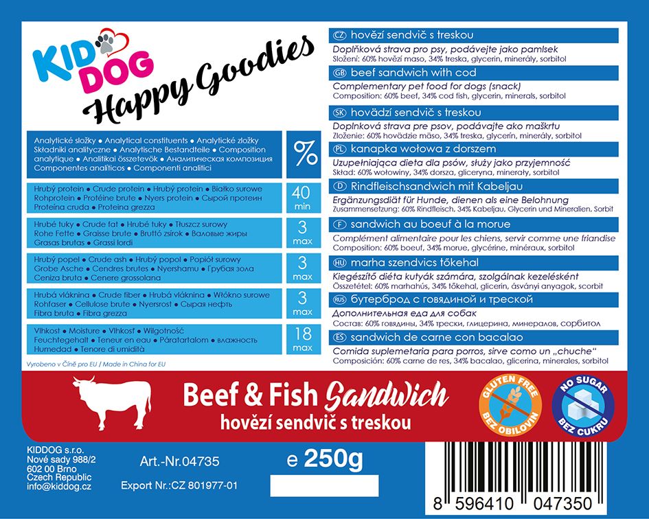 KID DOG SNACK  MANZO & MERLUZZ0 GLUTEN FREE NO SUGAR 80g