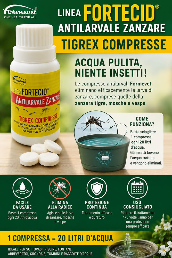 Fortecid TIGREX® Compresse Antilarvale Zanzare – Pyriproxyfen 20g