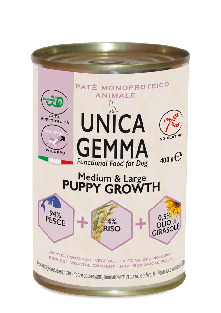 UNICA GEMMA PUPPY MEDIUM &LARGE GROWTH PESCE+RISO+OLIO DI GIRASOLE - Sanny Passione Ornitologica