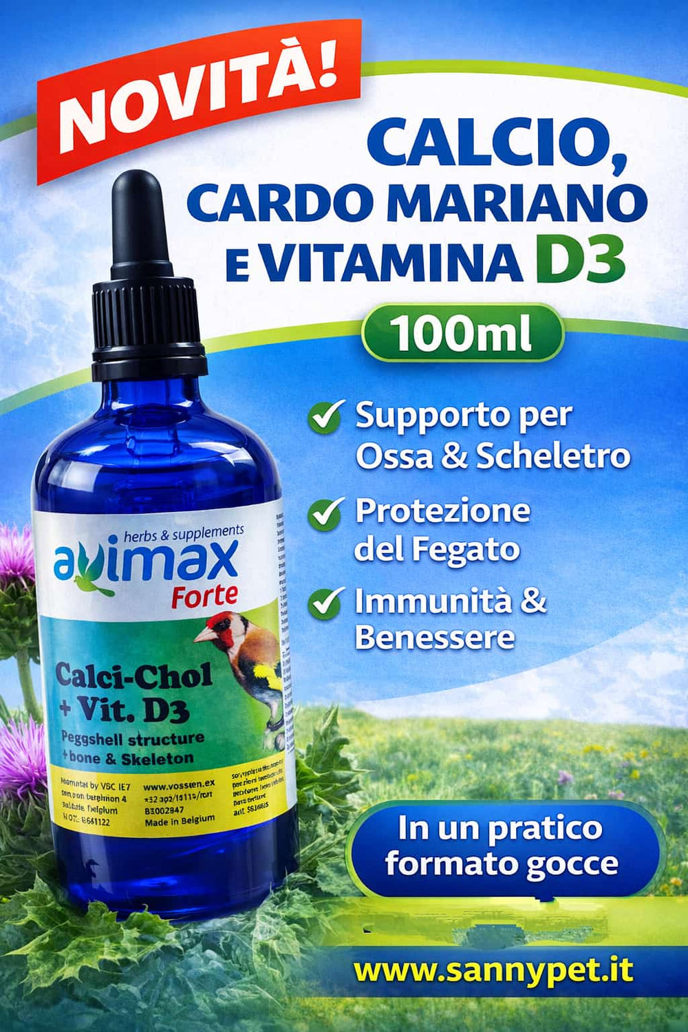 Avimax forte CALIO CARDO MARIANO + VITAMINA D3 - Sanny Passione Ornitologica