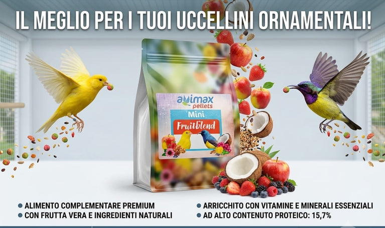 AviMax Forte Mini Fruitblend – Estrusi Complementari con Frutta per Uccelli da Gabbia - Sanny Passione Ornitologica