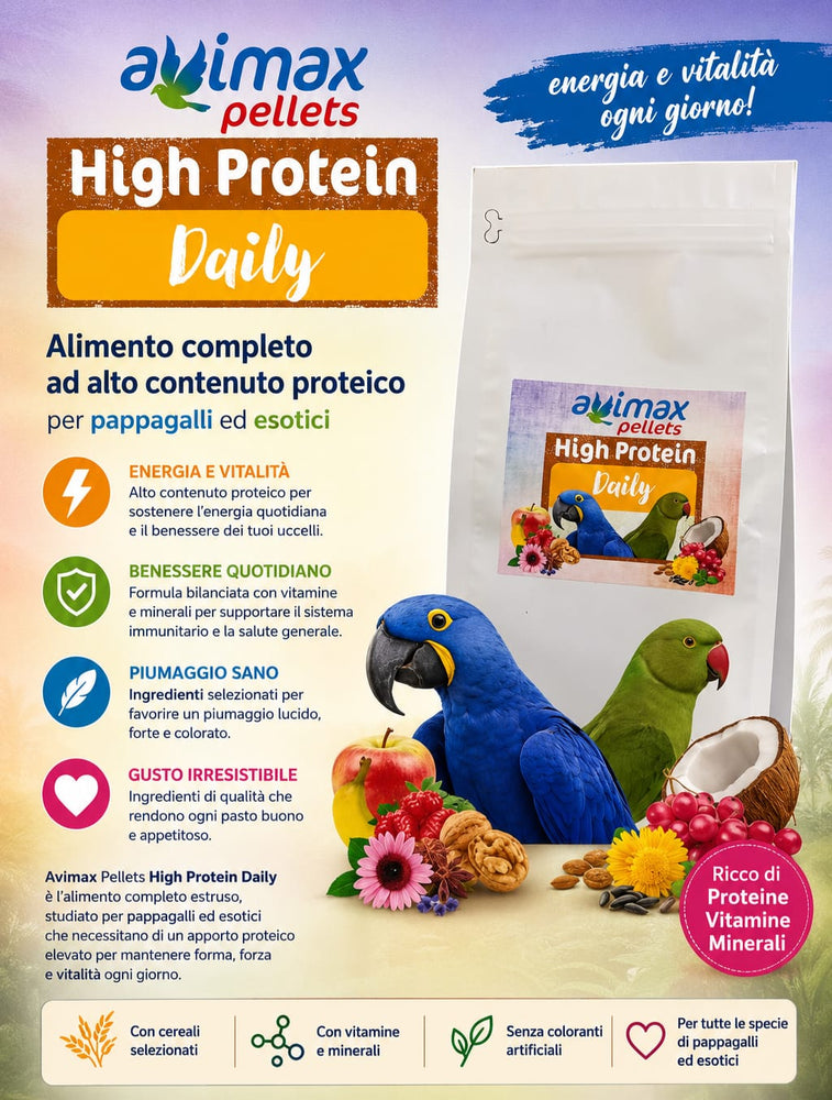 AviMax Forte High Protein Daily – Estrusi ad Alto Contenuto Proteico per Pappagalli
