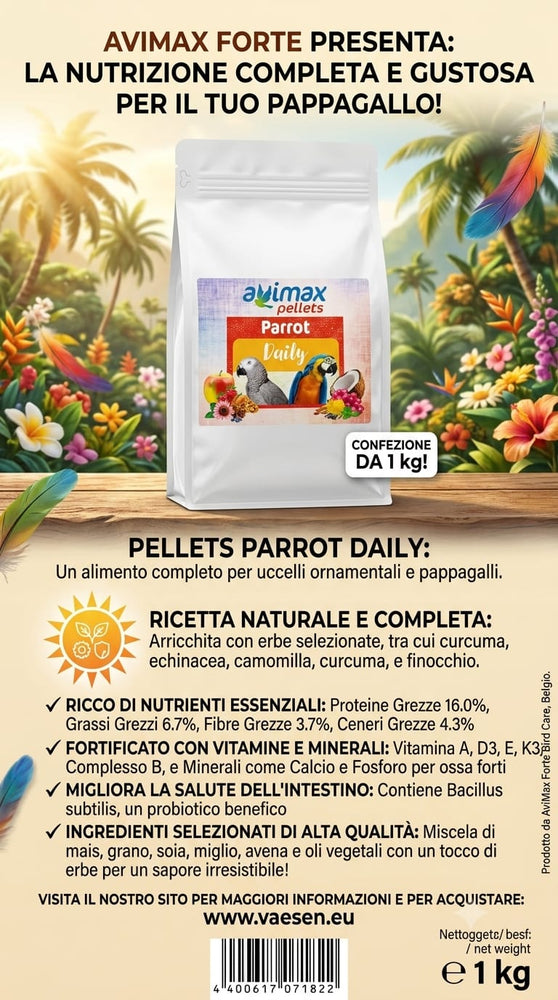 AviMax Forte Parrot Daily – Estrusi Completi per Pappagalli di Taglia Media e Grande