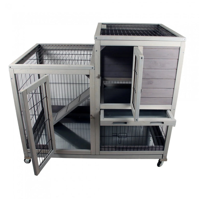 Gabbia per conigli in legno con ruote - 100 cm - Khéops