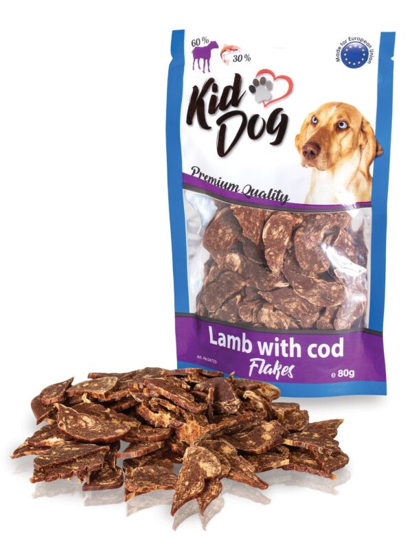 KID DOG CHIPS DI AGNELLO & MERLUZZO  GLUTEN FREE NO SUGAR80 g