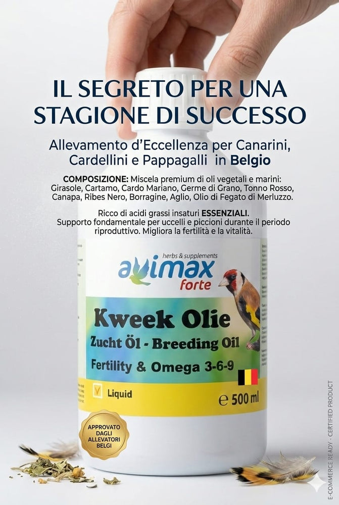 Avimax forte Kweek Olie Zucht 01- Breeding Oil Fertility & Omega 3-6-9 Olio per Allevamento Uccelli- Piccioni da gabbia e da voliera - Sanny Passione Ornitologica