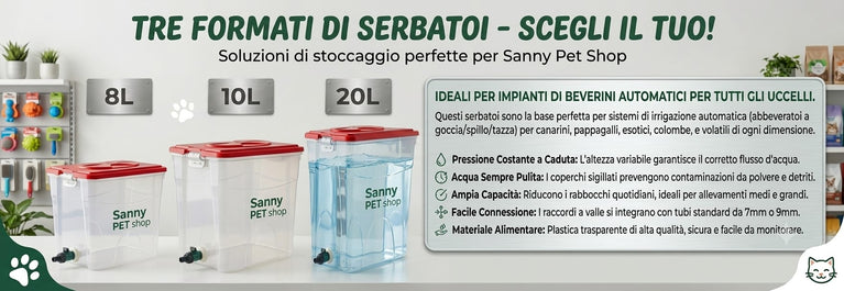 Serbatoio per Impianto Beverini Automatici 8-20L – Uccelli, Canarini e Avicoli