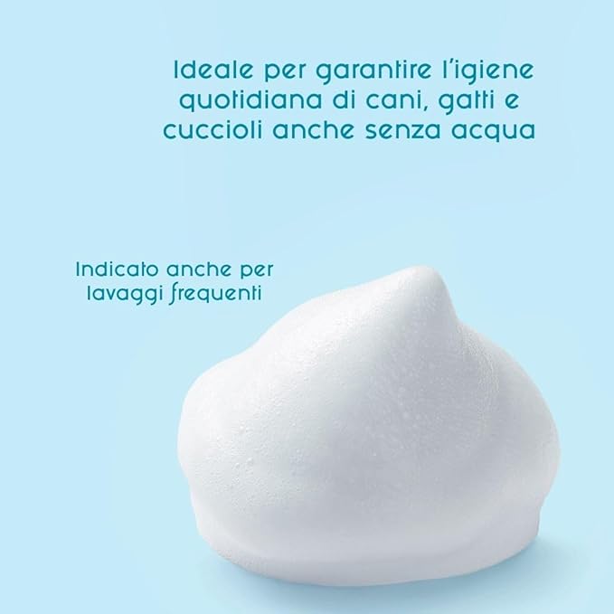 Inodorina Shampoo Secco per Cani, Gatti e Cuccioli (300 ml, Profumo di Talco) – Mousse ad Azione emolliente e detergente – Rispetta Il PH Naturale, Ideale per lavaggi frequenti