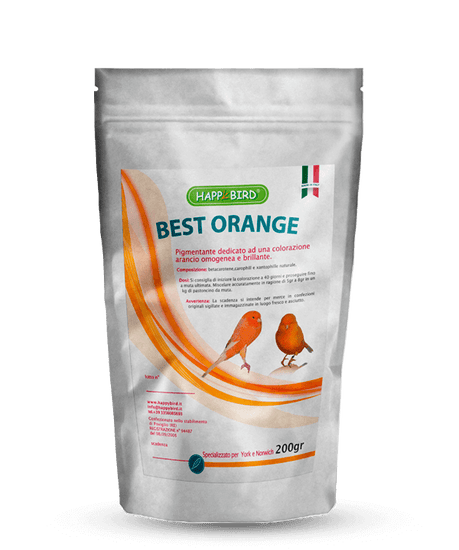 Pigmentante dedicato ad una colorazione arancio omogenea e brillante. Specializzato per YORK e NORWICH. COMPOSIZIONE: betacarotene, carophill e xantophille naturali.. Confezione da 100 e 250 gr.
